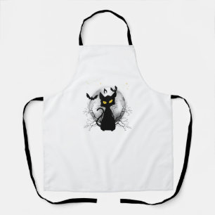 Delantal Black Cat Bats Full Moon y Halloween Noche Starry