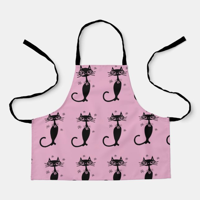 DELANTAL BLACK CAT RETRO PINK APRON (Anverso)