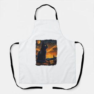 Delantal Black Cat Starry Night Van Gogh Pumpkins Bats Hall