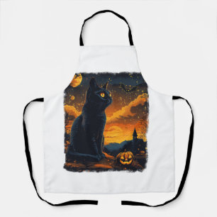 Delantal Black Cat Starry Night Van Gogh Pumpkins Bats Hall