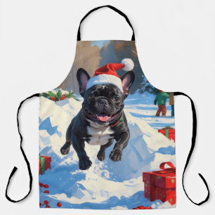 Delantal Black French Bulldog Navidad Escena Festiva de Nie