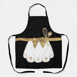 Delantal Black & Gold White Fake Apron Baking Whisk & Spok