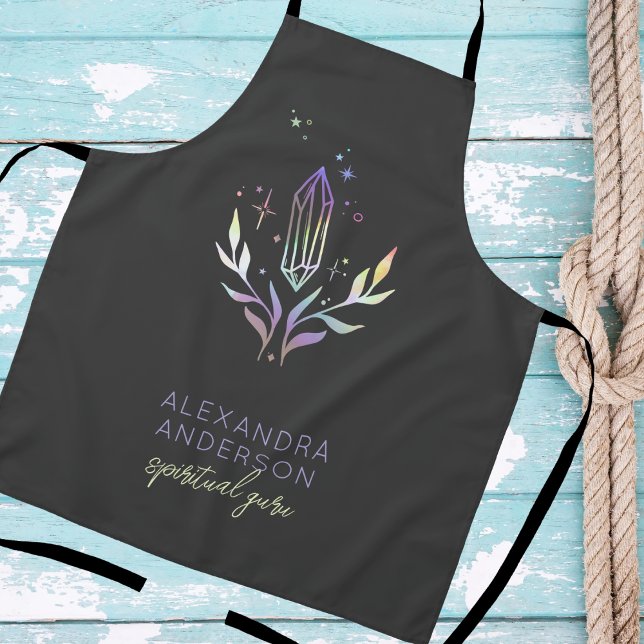 Delantal Black Mystical Holographic Spiritual Crystals  (Black Mystical Holographic Spiritual Crystals Apron)