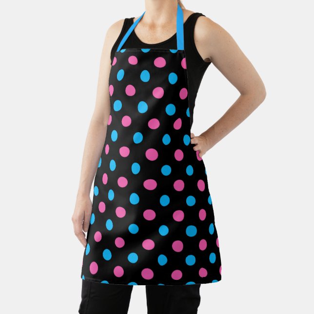 Delantal Black Pink Blue Polka Dot Pattern (in situ)