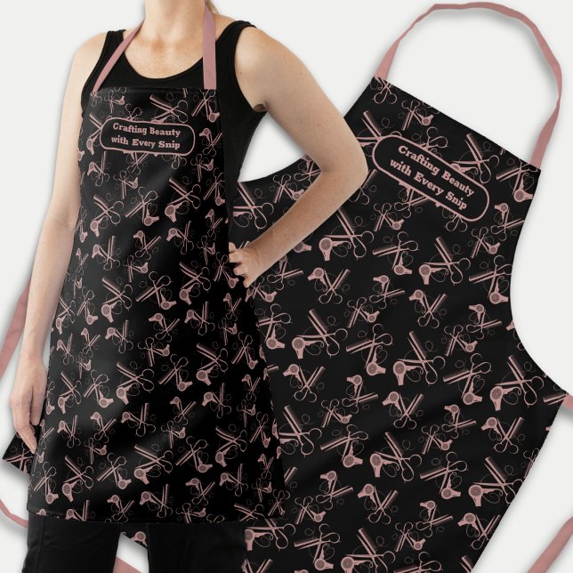 Delantal Black Pink Hair Tools Pattern Stylist Apron (Black Pink Hair Tools Pattern Stylist Apron)