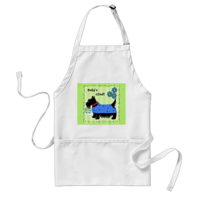 Delantal Black Scottie Terrier Dog Name Personalized Green (Frente)