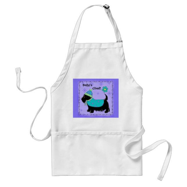 Delantal Black Scottie Terrier Dog Name Personalized Purple (Frente)