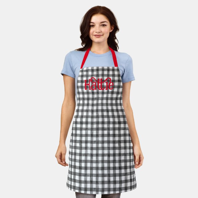 Delantal Black Watercolor Gingham Personalized Apron (Gastado)