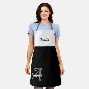 Delantal Black White Gray Nails Por Apron "Your Name"