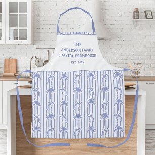 Delantal Blanco Azul Chic Costero Palmeras Lazos Rayas