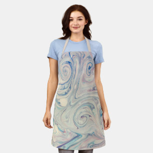 Delantal Blanco Azul Rosa Moderno Abstracto Fluid Marbling