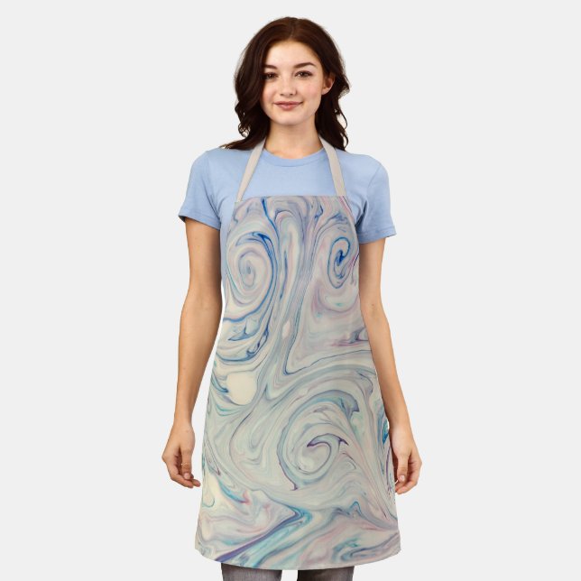 Delantal Blanco Azul Rosa Moderno Abstracto Fluid Marbling  (Gastado)