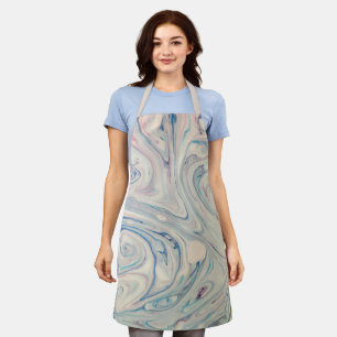 Delantal Blanco Azul Rosa Moderno Abstracto Fluid Marbling