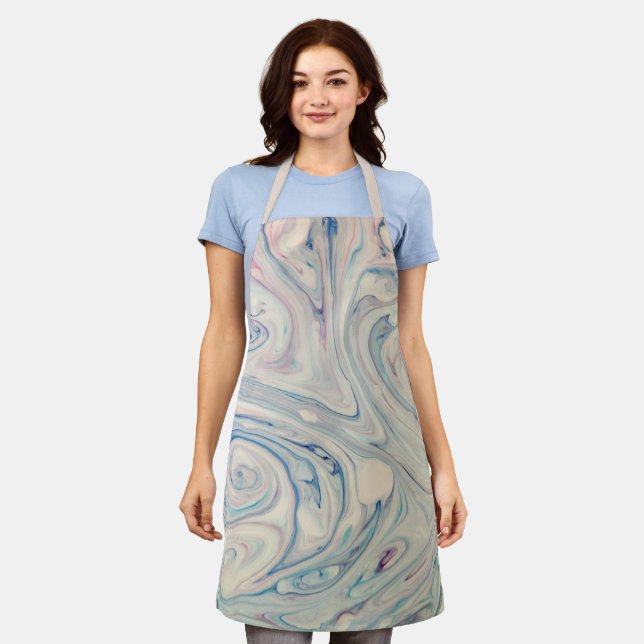 Delantal Blanco Azul Rosa Moderno Abstracto Fluid Marbling  (Gastado)
