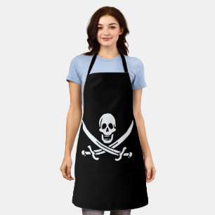 Delantal Blanco, Bandera Pirata Calico Jack, Calavera y Cri