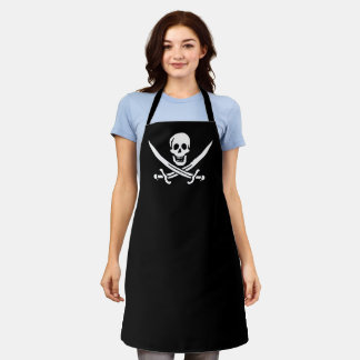 Delantal Blanco, Bandera Pirata Calico Jack, Calavera y Cri