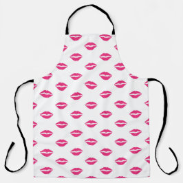 DELANTAL BLANCO CON LABIOS ROSA INTENSO