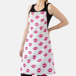 DELANTAL BLANCO CON LABIOS ROSA INTENSO