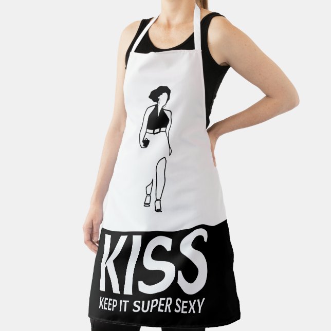 Delantal blanco y negro Conviértela un KISS super sexy (in situ)
