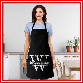 Delantal Blanco y negro | Monograma de nombre de familia si