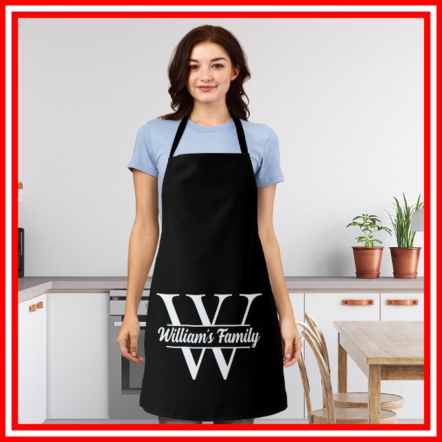 Delantal Blanco y negro | Monograma de nombre de familia si (Subido por el creador)