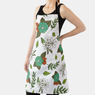 Delantal Blanco y Verde Floral Retro