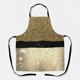 Delantal Bling Bling Gold Purpurina y Black Floral Initials