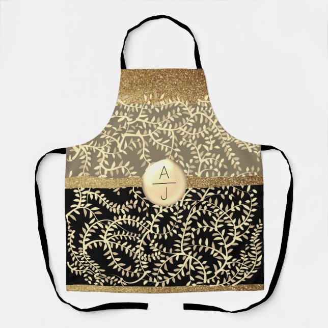 Delantal Bling Glitter Oro y Negras Iniciales (Anverso)