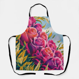 Delantal Bloom etéreo: Sinfonía Rosa de acuarela abstracta