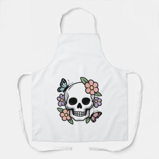 Delantal Blooming Bones Cute Floral Skull Sticker