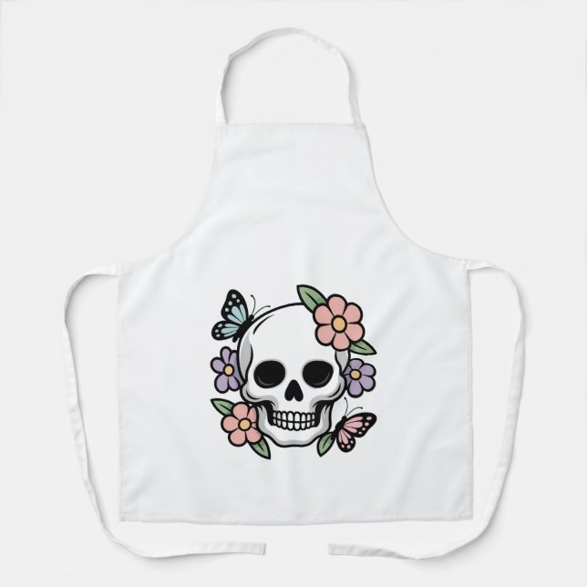 Delantal Blooming Bones Cute Floral Skull Sticker (Anverso)