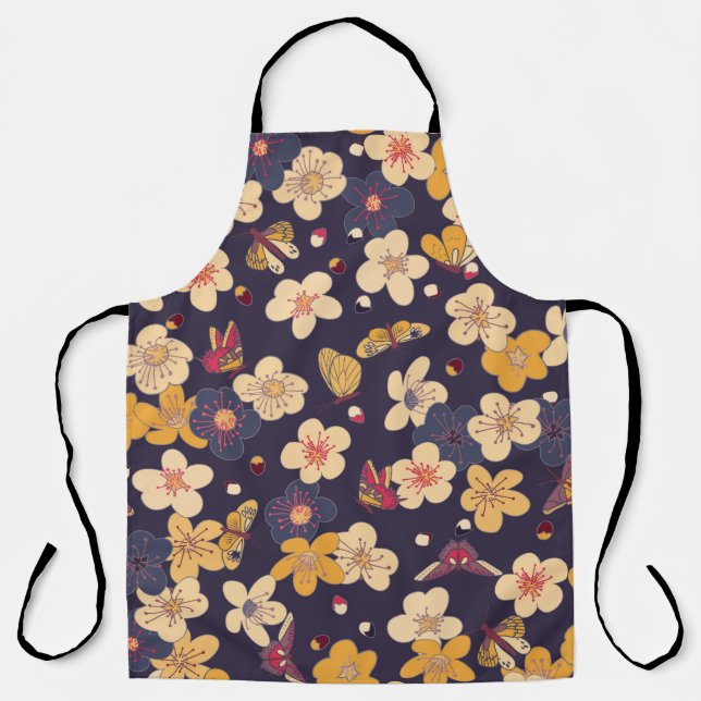 Delantal blooming cherry and butterflies seamless pattern.  (Anverso)