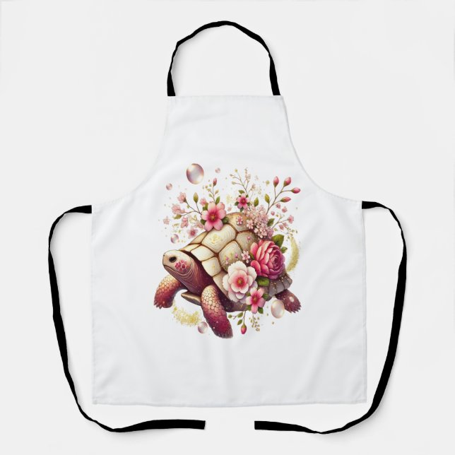 Delantal Blossom rosa de tortuga marina floral de Boho (Anverso)