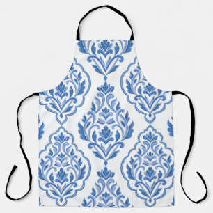 Delantal Blue and white damask vintage seamless pattern. Vi