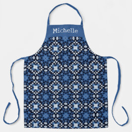Delantal Blue and White Floral Pattern Personalized