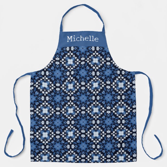Delantal Blue and White Floral Pattern Personalized (Anverso)