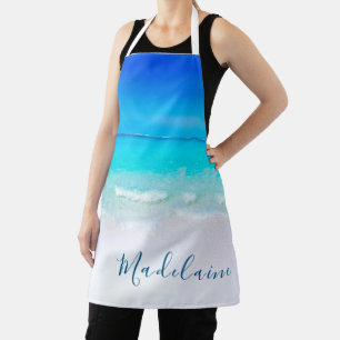 Delantal Blue Aqua Ocean Sea Beach Coastal Nombre Personal