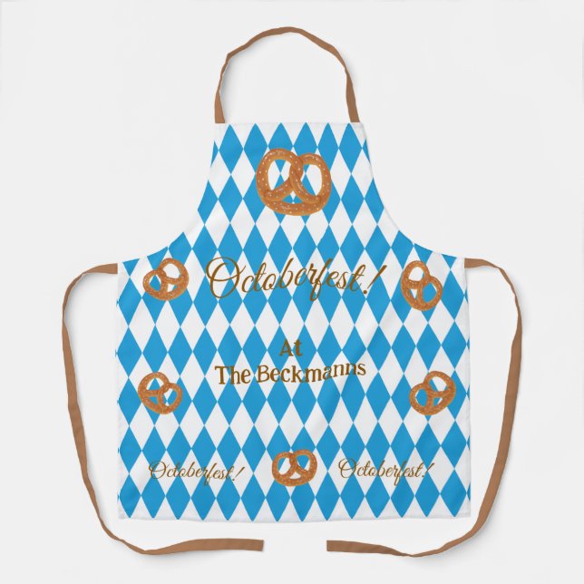 Delantal Blue Bavarian Octoberfest Pretzels PERSONALIZA (Anverso)