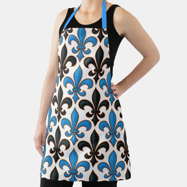 Delantal Blue Black Baroque Fleur-de-lis Pattern Design  (Subido por el creador)