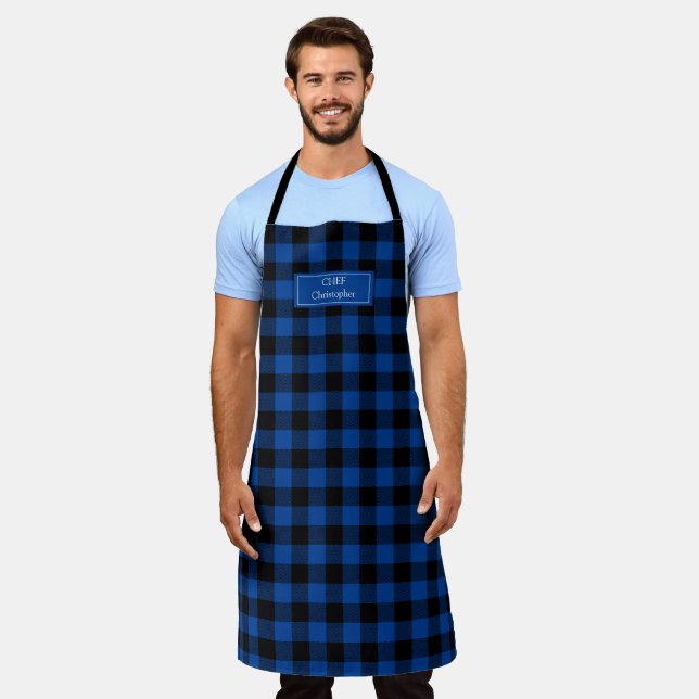 Delantal Blue Black Buffalo Plaid Lumberjack Personalizado (Gastado)
