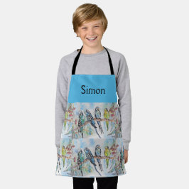Delantal Blue Budgie Budgies Watercolor Arte Niños Apron