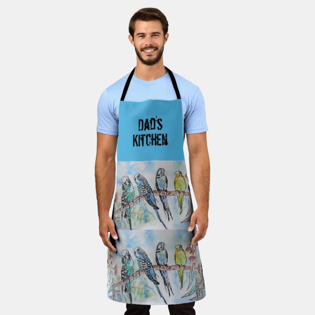 Delantal Blue Budgie Budgies Watercolor Dads Kitchen Apron (Gastado)