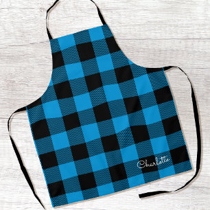 Delantal Blue Buffalo Plaid Custom Name Rustic Navidades