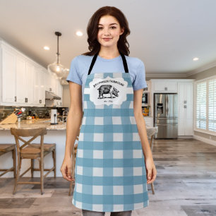 Delantal Blue Buffalo Plaid Farm Pig