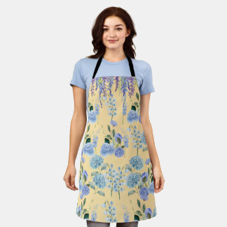 Delantal Blue Cottage Garden Apron: Romantic Floral Kitchen