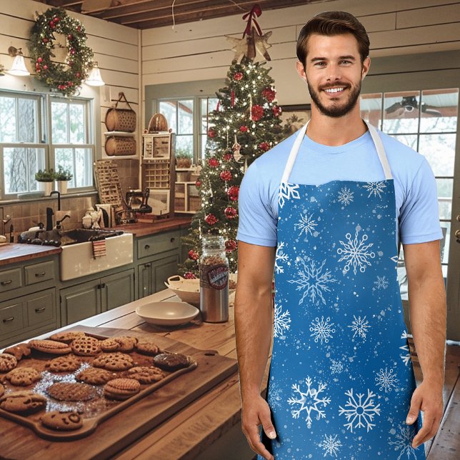 Delantal Blue de zafiro con copos de nieve blancos (Subido por el creador)