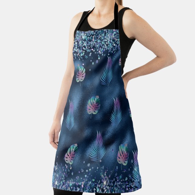 Delantal Blue Faux Purpurina con hojas coloridas coincident (in situ)