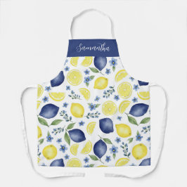 Delantal Blue French County Lemon Pattern Monogram Name