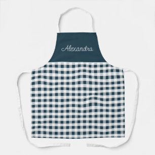 Delantal Blue Gingham Check Cocina personalizada para adult