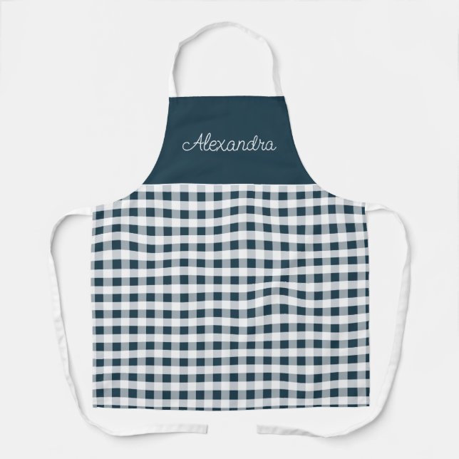 Delantal Blue Gingham Check Cocina personalizada para adult (Anverso)